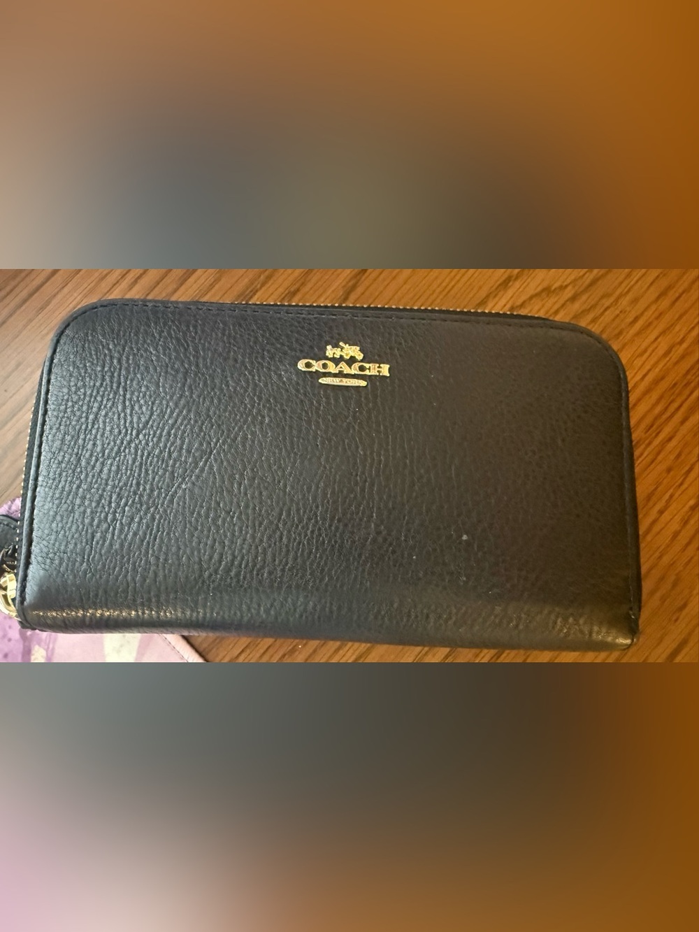 Coach Black Pebbled Leather Wallet with Gold Logo